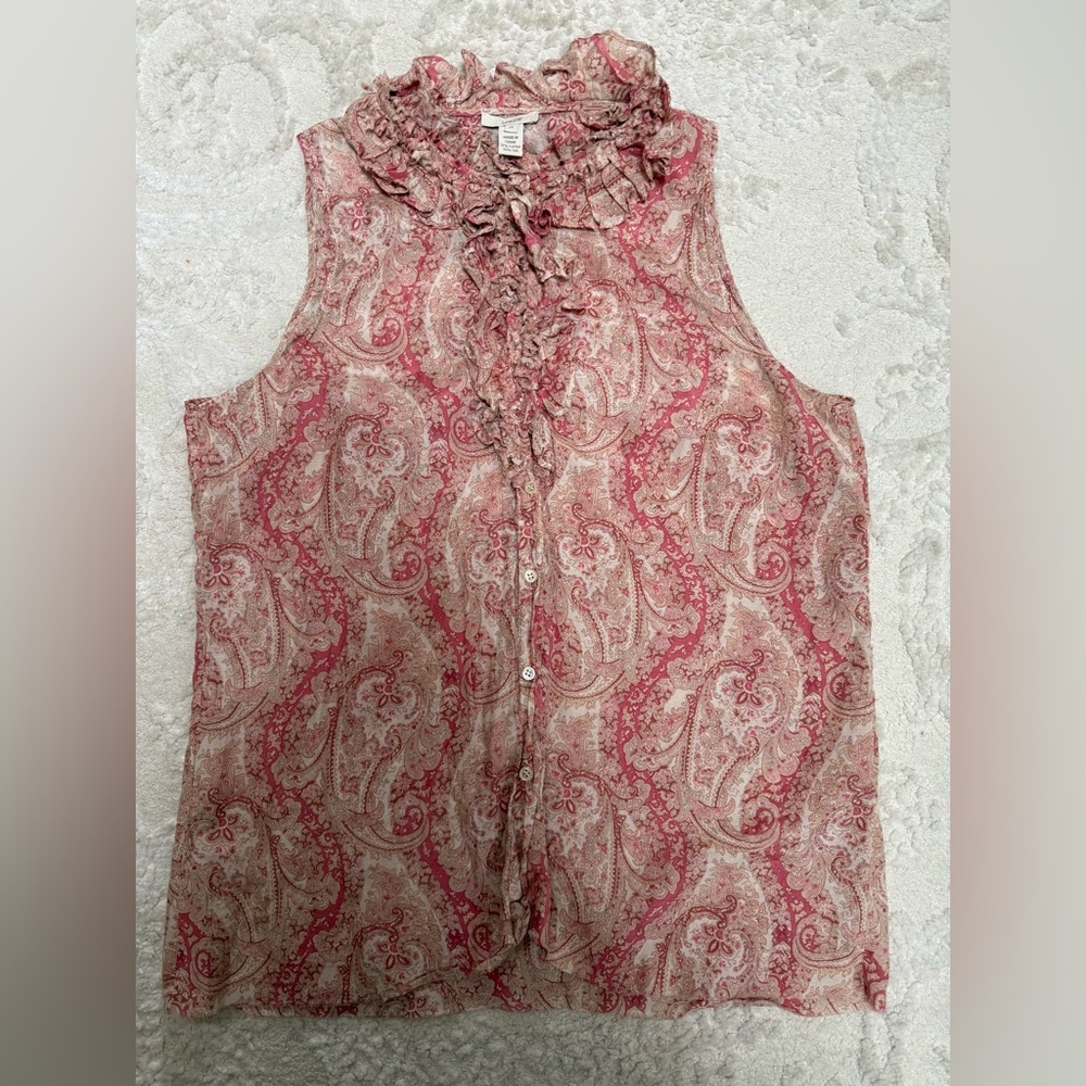 J. Crew Paisley Ruffle Blouse‎ - Pink and Cream Size 14